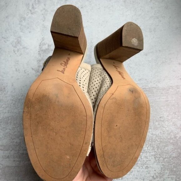 Sam Edelman Peep Toe Perforated Leather Heels Caged Ankle in Cream - Picture 4 of 6